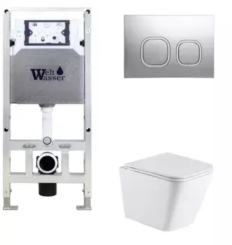Комплект унитаза WeltWasser Gelbach с инсталляцией AMBERG 506 ST белый матовый, с сиденьем микролифт и клавишей смыва AMBERG RD-CR хром