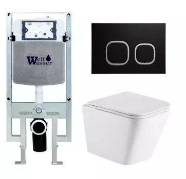 Комплект унитаза WeltWasser Gelbach с инсталляцией AMBERG 497 ST белый, с сиденьем микролифт и клавишей смыва AMBERG RD-BL черный матовый