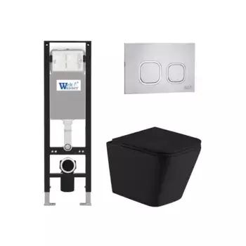 Комплект унитаза WeltWasser Gelbach с инсталляцией AMBERG 350 черный матовый, с сиденьем микролифт и клавишей смыва AMBERG RD-MT CR хром матовый