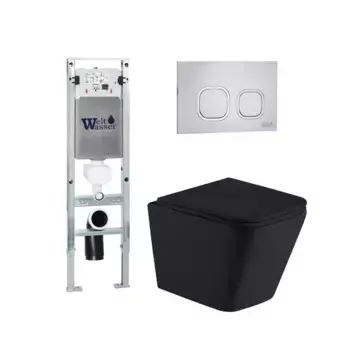 Комплект унитаза WeltWasser Gelbach с инсталляцией AMBERG 350 ST черный матовый, с сиденьем микролифт и клавишей смыва AMBERG RD-MT CR хром матовый