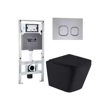 Комплект унитаза WeltWasser Gelbach с инсталляцией AMBERG 506 ST черный матовый, с сиденьем микролифт и клавишей смыва AMBERG RD-CR хром