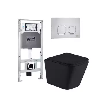 Комплект унитаза WeltWasser Gelbach с инсталляцией AMBERG 506 ST черный матовый, с сиденьем микролифт и клавишей смыва AMBERG RD-MT CR хром матовый
