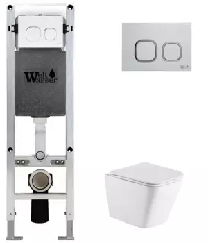 Комплект унитаза WeltWasser Gelbach с инсталляцией AMBERG 350 ST белый матовый, с сиденьем микролифт и клавишей смыва AMBERG AMBERG RD-WT белый
