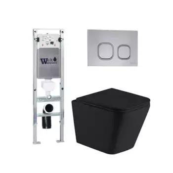 Комплект унитаза WeltWasser Gelbach с инсталляцией AMBERG 350 ST черный матовый, с сиденьем микролифт и клавишей смыва AMBERG RD-CR хром