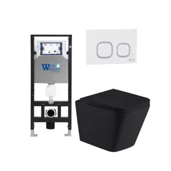 Комплект унитаза WeltWasser Gelbach с инсталляцией AMBERG 506 черный матовый, с сиденьем микролифт и клавишей смыва AMBERG RD-WT белый