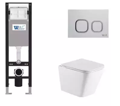 Комплект унитаза WeltWasser Gelbach с инсталляцией AMBERG 350 белый матовый, с сиденьем микролифт и клавишей смыва AMBERG RD-MT CR хром матовый