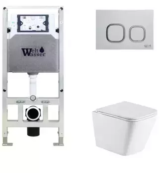 Комплект унитаза WeltWasser Gelbach с инсталляцией AMBERG 506 ST белый матовый, с сиденьем микролифт и клавишей смыва AMBERG RD-MT CR хром матовый