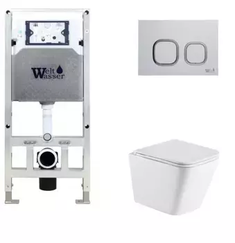Комплект унитаза WeltWasser Gelbach с инсталляцией AMBERG 506 ST белый матовый, с сиденьем микролифт и клавишей смыва AMBERG AMBERG RD-WT белый