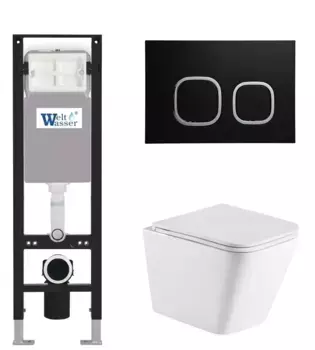 Комплект унитаза WeltWasser Gelbach с инсталляцией AMBERG 350 белый, с сиденьем микролифт и клавишей смыва AMBERG RD-BL черный матовый