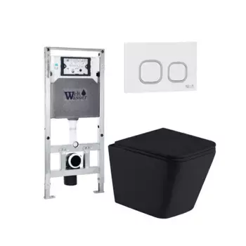 Комплект унитаза WeltWasser Gelbach с инсталляцией AMBERG 506 ST черный матовый, с сиденьем микролифт и клавишей смыва AMBERG RD-WT белый