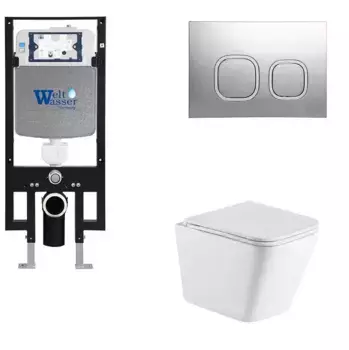 Комплект унитаза WeltWasser Gelbach с инсталляцией AMBERG 497 белый матовый, с сиденьем микролифт и клавишей смыва AMBERG RD-CR хром