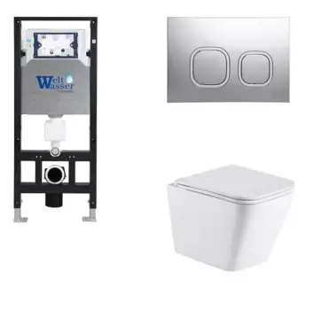 Комплект унитаза WeltWasser Gelbach с инсталляцией AMBERG 506 белый матовый, с сиденьем микролифт и клавишей смыва AMBERG RD-CR хром