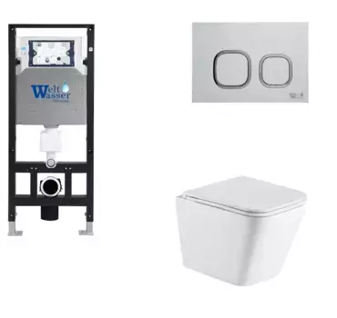 Комплект унитаза WeltWasser Gelbach с инсталляцией AMBERG 506 белый матовый, с сиденьем микролифт и клавишей смыва AMBERG RD-MT CR хром матовый