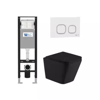 Комплект унитаза WeltWasser Gelbach с инсталляцией AMBERG 350 черный матовый, с сиденьем микролифт и клавишей смыва AMBERG RD-WT белый