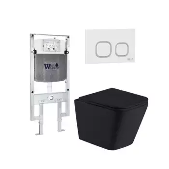 Комплект унитаза WeltWasser Gelbach с инсталляцией AMBERG 497 ST черный матовый, с сиденьем микролифт и клавишей смыва AMBERG RD-WT белый