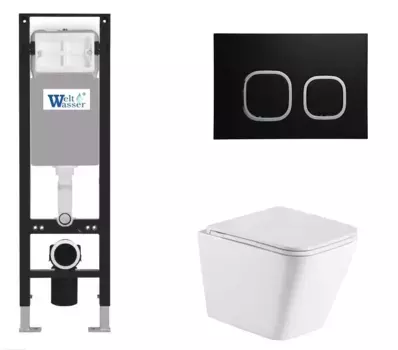 Комплект унитаза WeltWasser Gelbach с инсталляцией AMBERG 350 белый матовый, с сиденьем микролифт и клавишей смыва AMBERG RD-BL черный матовый
