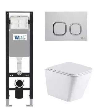 Комплект унитаза WeltWasser Gelbach с инсталляцией AMBERG 350 белый, с сиденьем микролифт и клавишей смыва AMBERG RD-MT CR хром матовый