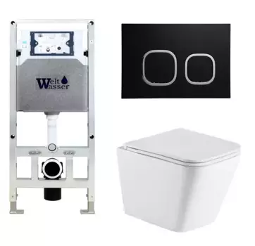 Комплект унитаза WeltWasser Gelbach с инсталляцией AMBERG 506 ST белый, с сиденьем микролифт и клавишей смыва AMBERG RD-BL черный матовый