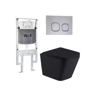Комплект унитаза WeltWasser Gelbach с инсталляцией AMBERG 497 ST черный матовый, с сиденьем микролифт и клавишей смыва AMBERG RD-CR хром