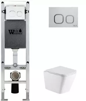 Комплект унитаза WeltWasser Gelbach с инсталляцией AMBERG 350 ST белый матовый, с сиденьем микролифт и клавишей смыва AMBERG RD-MT CR хром матовый