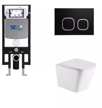Комплект унитаза WeltWasser Gelbach с инсталляцией AMBERG 497 белый матовый, с сиденьем микролифт и клавишей смыва AMBERG RD-BL черный матовый