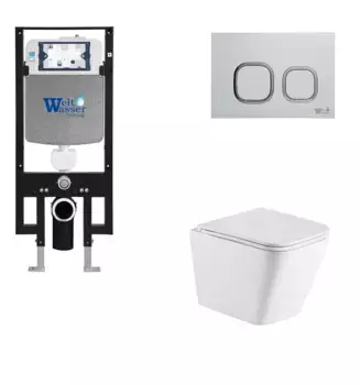 Комплект унитаза WeltWasser Gelbach с инсталляцией AMBERG 497 белый матовый, с сиденьем микролифт и клавишей смыва AMBERG RD-WT белый