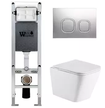 Комплект унитаза WeltWasser Gelbach с инсталляцией AMBERG 350 ST белый, с сиденьем микролифт и клавишей смыва AMBERG RD-MT CR хром матовый