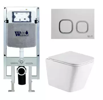 Комплект унитаза WeltWasser Gelbach с инсталляцией AMBERG 497 ST белый, с сиденьем микролифт и клавишей смыва AMBERG RD-WT белый