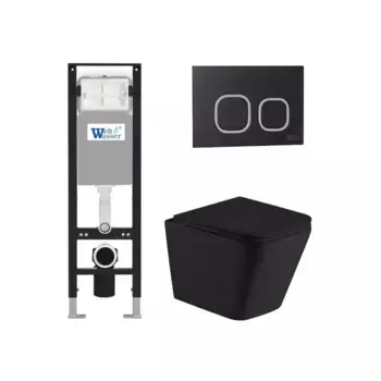 Комплект унитаза WeltWasser Gelbach с инсталляцией AMBERG 350 черный матовый, с сиденьем микролифт и клавишей смыва AMBERG RD-BL черный матовый