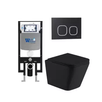 Комплект унитаза WeltWasser Gelbach с инсталляцией AMBERG 497 черный матовый, с сиденьем микролифт и клавишей смыва AMBERG RD-BL черный матовый