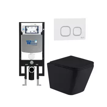 Комплект унитаза WeltWasser Gelbach с инсталляцией AMBERG 497 черный матовый, с сиденьем микролифт и клавишей смыва AMBERG RD-WT белый