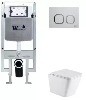 Комплект унитаза WeltWasser Gelbach с инсталляцией AMBERG 497 ST белый матовый, с сиденьем микролифт и клавишей смыва AMBERG RD-MT CR хром матовый