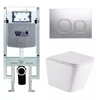 Комплект унитаза WeltWasser Gelbach с инсталляцией AMBERG 497 ST белый, с сиденьем микролифт и клавишей смыва AMBERG RD-CR хром