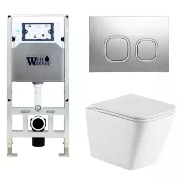 Комплект унитаза WeltWasser Gelbach с инсталляцией AMBERG 506 ST белый, с сиденьем микролифт и клавишей смыва AMBERG RD-MT CR хром матовый
