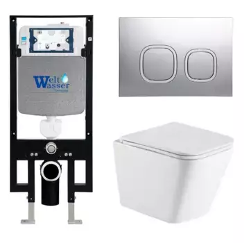 Комплект унитаза WeltWasser Gelbach с инсталляцией AMBERG 497 белый, с сиденьем микролифт и клавишей смыва AMBERG RD-MT CR хром матовый