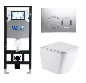Комплект унитаза WeltWasser Gelbach с инсталляцией AMBERG 506 белый, с сиденьем микролифт и клавишей смыва AMBERG RD-CR хром