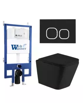 Комплект унитаза WeltWasser Gelbach с инсталляцией BAMBERG 545 черный матовый, с сиденьем микролифт и клавишей смыва BAMBERG BL черный матовый