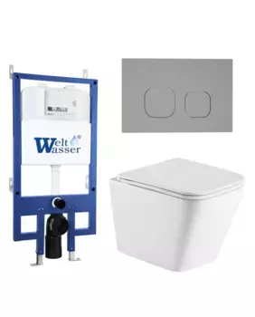 Комплект унитаза WeltWasser Gelbach с инсталляцией BAMBERG 545 белый, с сиденьем микролифт и клавишей смыва BAMBERG CR хром