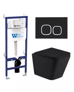 Комплект унитаза WeltWasser Gelbach с инсталляцией BAMBERG 460 черный матовый, с сиденьем микролифт и клавишей смыва BAMBERG BL черный матовый