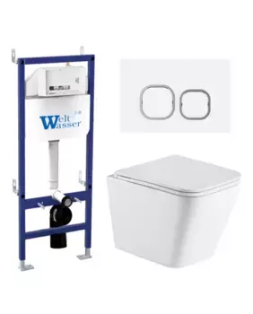 Комплект унитаза WeltWasser Gelbach с инсталляцией BAMBERG 460 белый матовый, с сиденьем микролифт и клавишей смыва BAMBERG WT белый