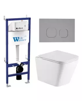 Комплект унитаза WeltWasser Gelbach с инсталляцией BAMBERG 460 белый, с сиденьем микролифт и клавишей смыва BAMBERG CR хром