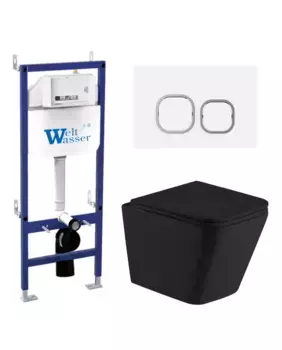 Комплект унитаза WeltWasser Gelbach с инсталляцией BAMBERG 460 черный матовый, с сиденьем микролифт и клавишей смыва BAMBERG WT белый