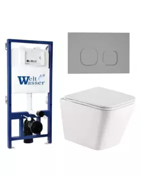 Комплект унитаза WeltWasser Gelbach с инсталляцией BAMBERG 525 белый матовый, с сиденьем микролифт и клавишей смыва BAMBERG CR хром