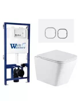 Комплект унитаза WeltWasser Gelbach с инсталляцией BAMBERG 525 белый матовый, с сиденьем микролифт и клавишей смыва BAMBERG WT белый