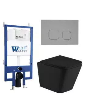 Комплект унитаза WeltWasser Gelbach с инсталляцией BAMBERG 545 черный матовый, с сиденьем микролифт и клавишей смыва BAMBERG CR хром