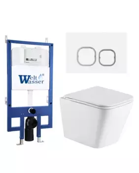 Комплект унитаза WeltWasser Gelbach с инсталляцией BAMBERG 545 белый, с сиденьем микролифт и клавишей смыва BAMBERG WT белый