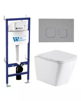 Комплект унитаза WeltWasser Gelbach с инсталляцией BAMBERG 460 белый матовый, с сиденьем микролифт и клавишей смыва BAMBERG CR хром