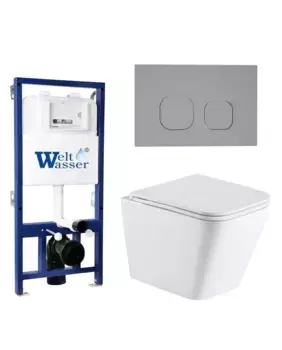Комплект унитаза WeltWasser Gelbach с инсталляцией BAMBERG 525 белый, с сиденьем микролифт и клавишей смыва BAMBERG CR хром