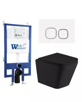 Комплект унитаза WeltWasser Gelbach с инсталляцией BAMBERG 545 черный матовый, с сиденьем микролифт и клавишей смыва BAMBERG WT белый