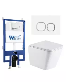 Комплект унитаза WeltWasser Gelbach с инсталляцией BAMBERG 545 белый матовый, с сиденьем микролифт и клавишей смыва BAMBERG WT белый